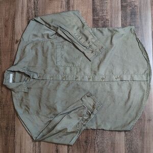 Free People x CP Shades Oversized Button Down Silk Blend Size XS In Olive Green